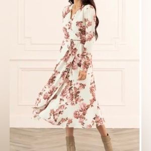 RACHEL PARCELL Long Sleeve Wrap Midi Dress XXL Parchment Floral Dot NWT